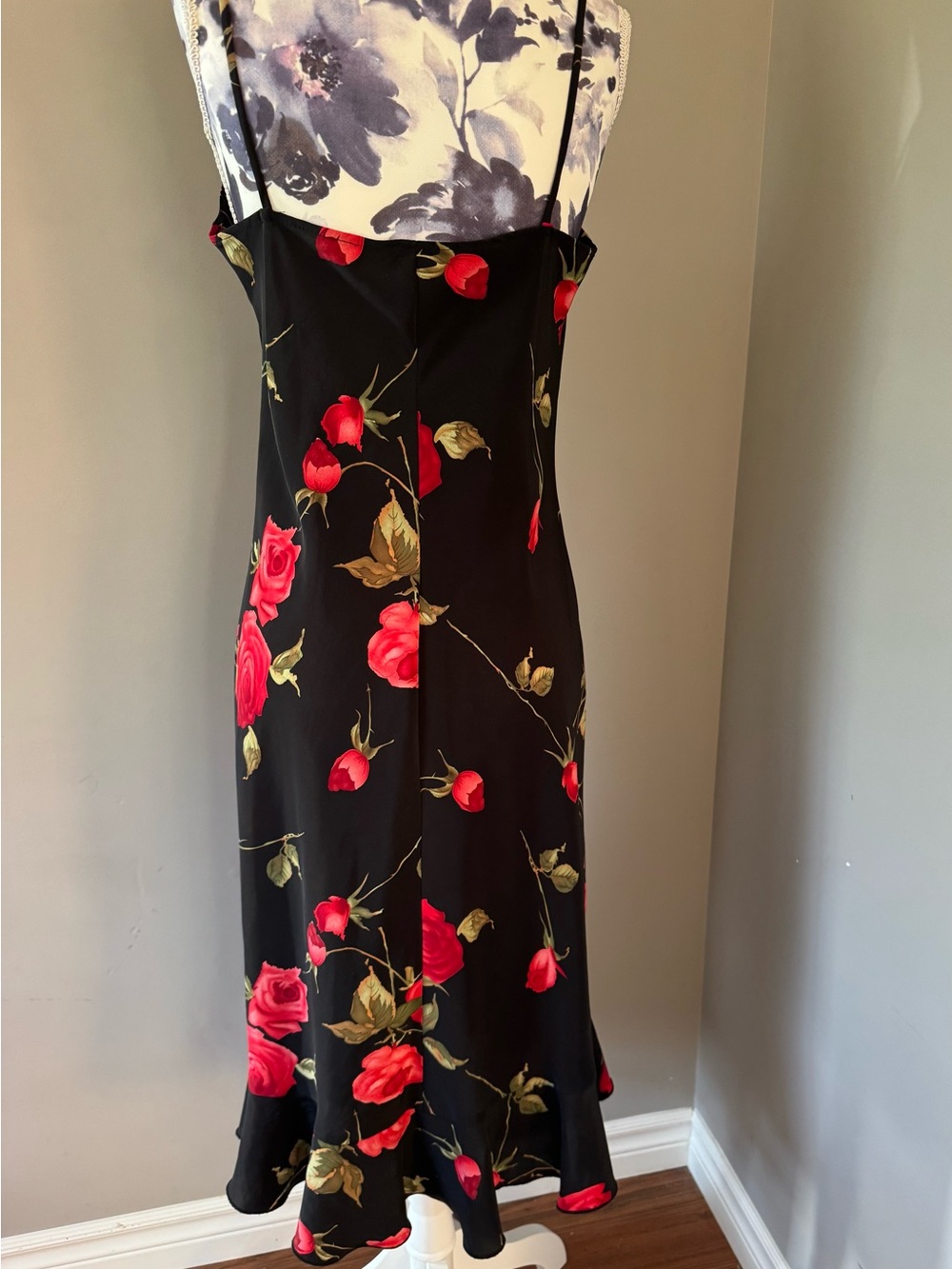 Y2K Jessica Black Floral Slip Dress with Red Rose Print - Picture 3 of 6